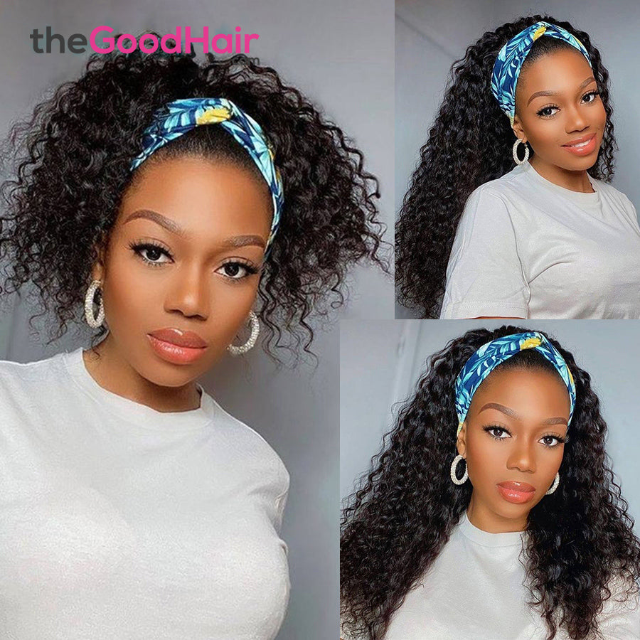 Deep Wave Headband Wig Virgin Human Hair(Get Free Headband)