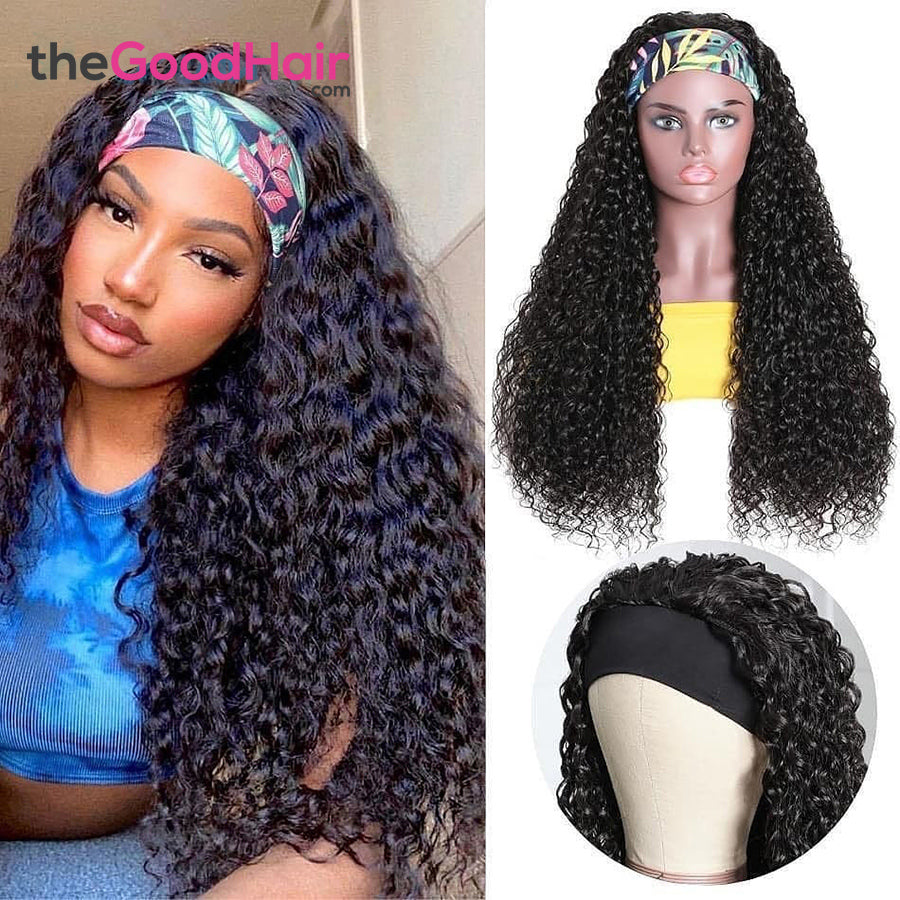 Deep Wave Headband Wig Virgin Human Hair(Get Free Headband)