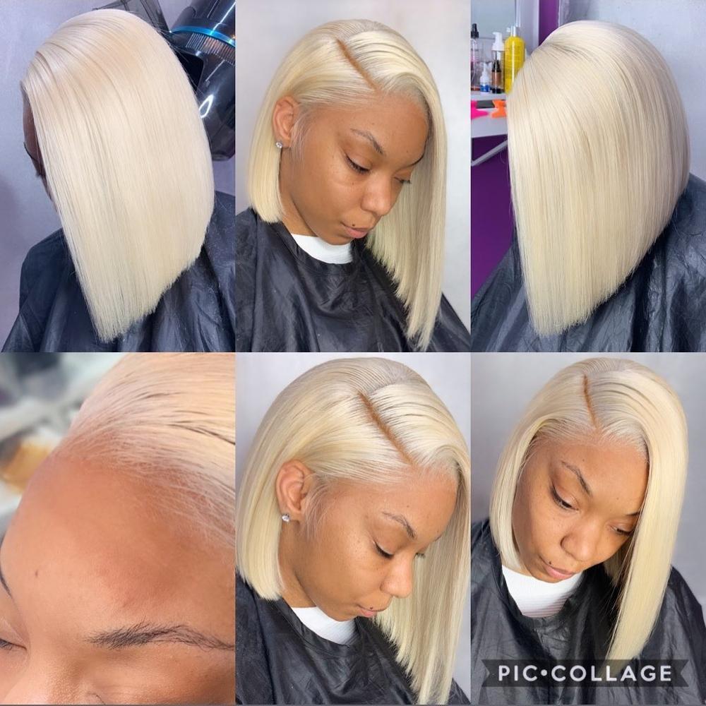 4x4 #613 Blonde Straight Bob Wig Human Hair Lace Front Wig Silky Blunt Cut