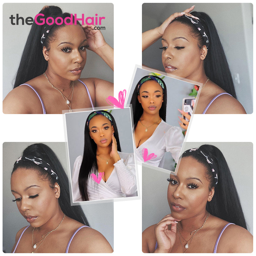 Straight Headband Wig Virgin Human Hair(Get Free Headband)