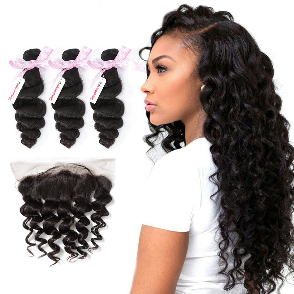 7A 3 Bundles Brazilian Hair With Frontal Loose Wave