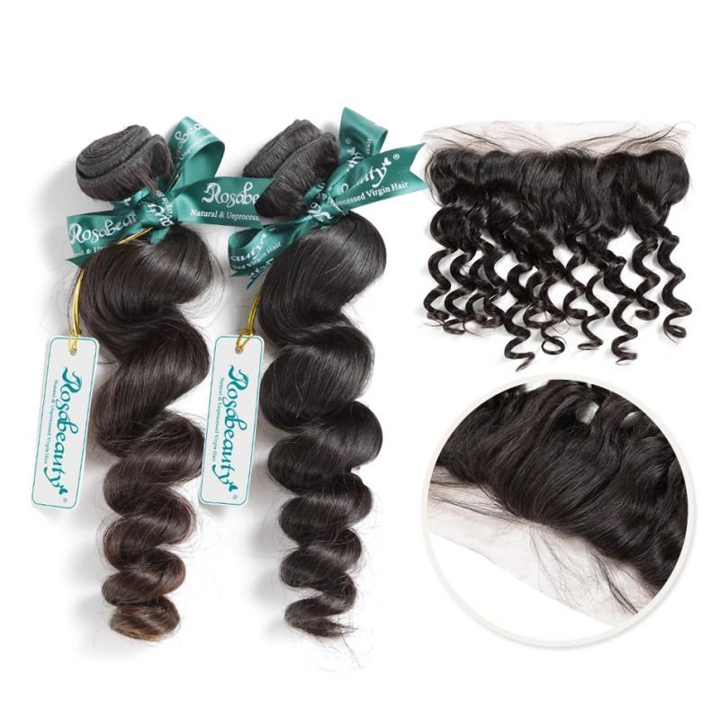 7A 2 Bundles Brazilian Hair With Frontal Loose Wave