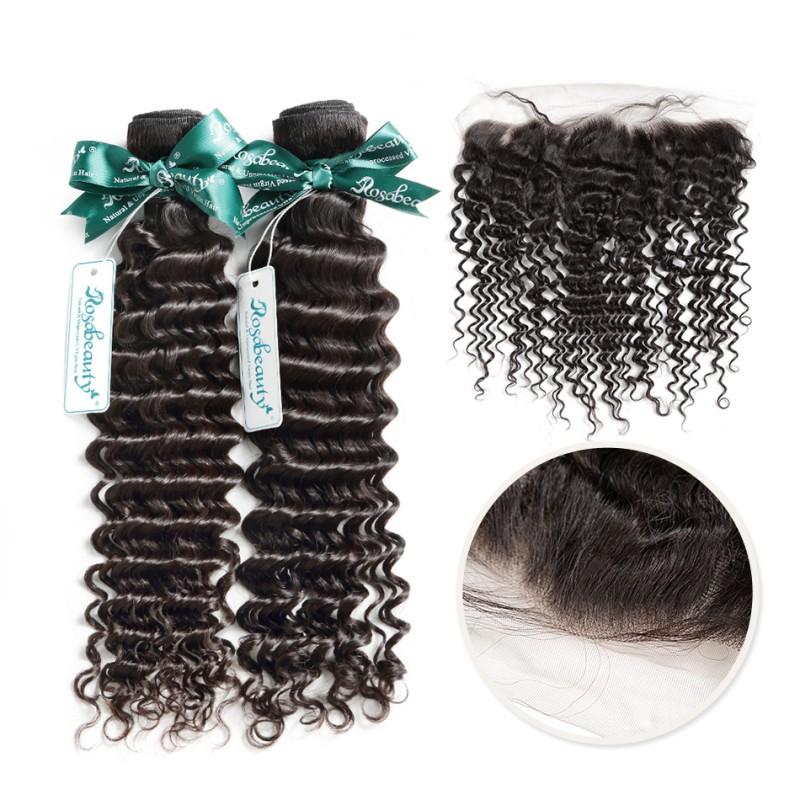 7A 2 Bundles Brazilian Hair with Frontal Deep Wave