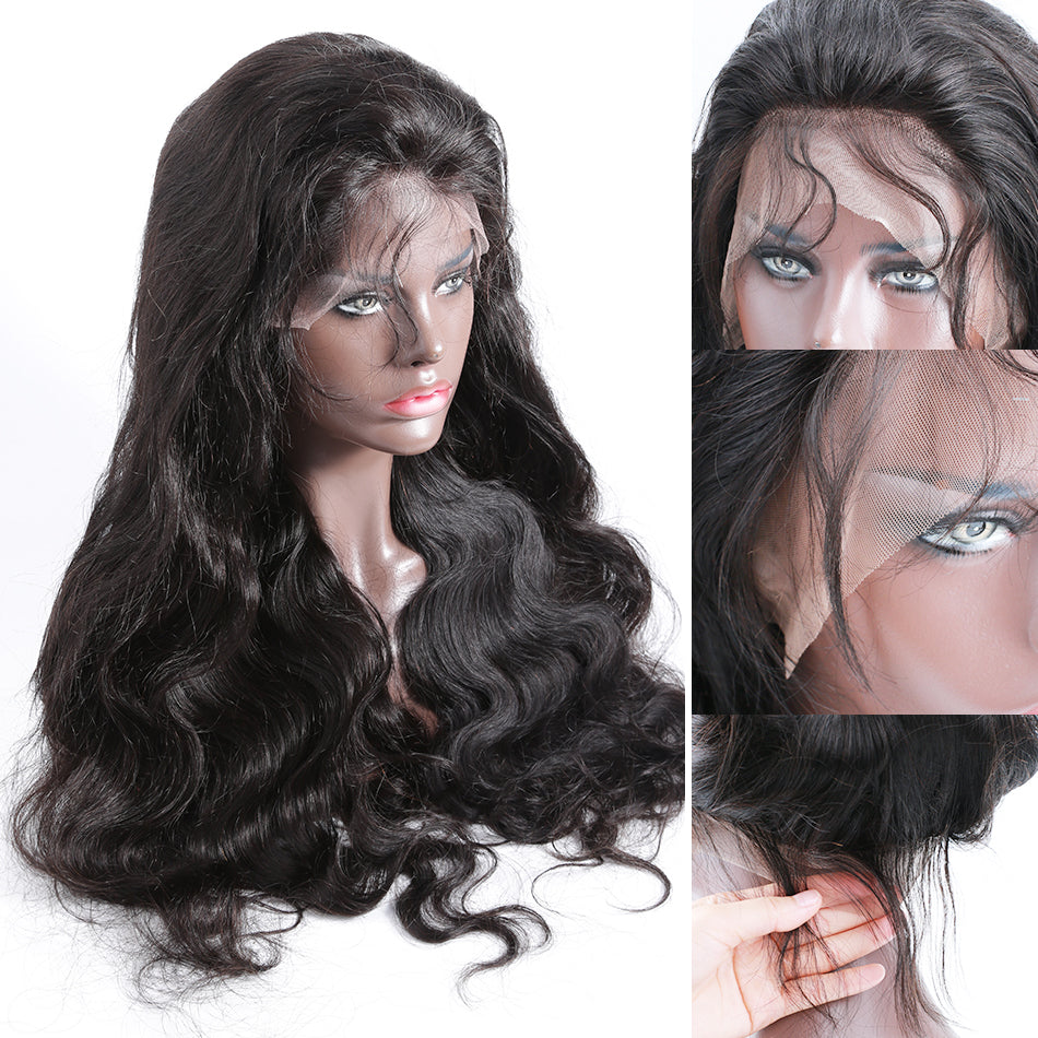 250% density breathable 360 lace wig pre plucked body wave