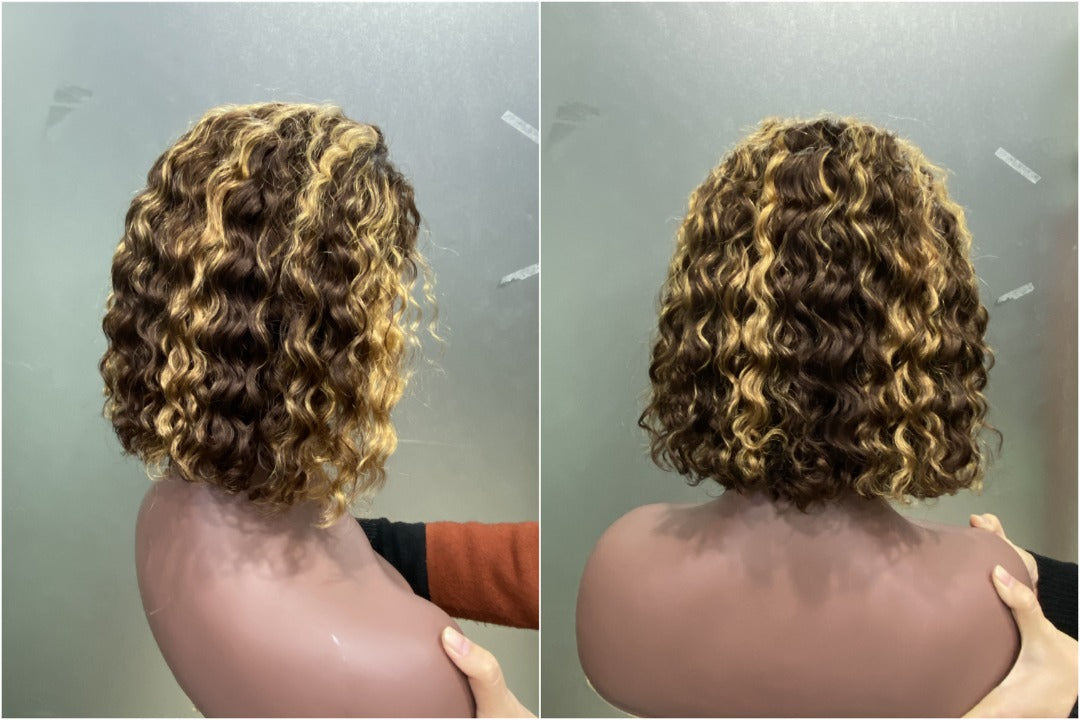 (Links hair) 4/27# curly 13*4 bob wig 14inch - (GJ4)
