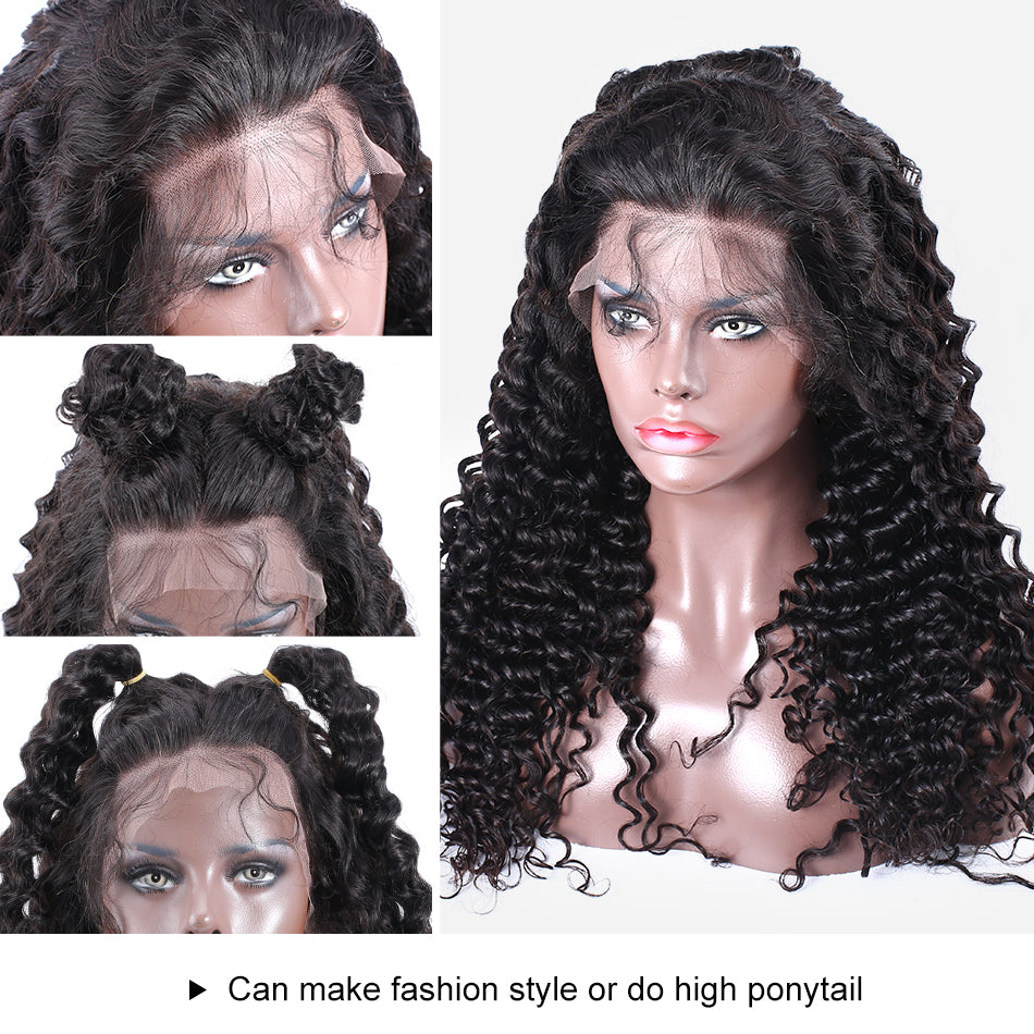 250% density breathable 360 lace wig pre plucked deep curly