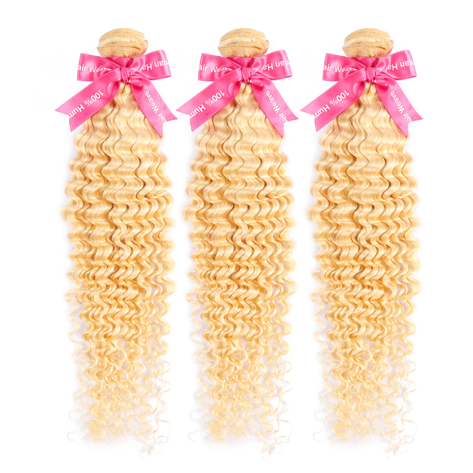 613 100% Human Virgin Blonde Hair Deep Wave 1-3 Bundles