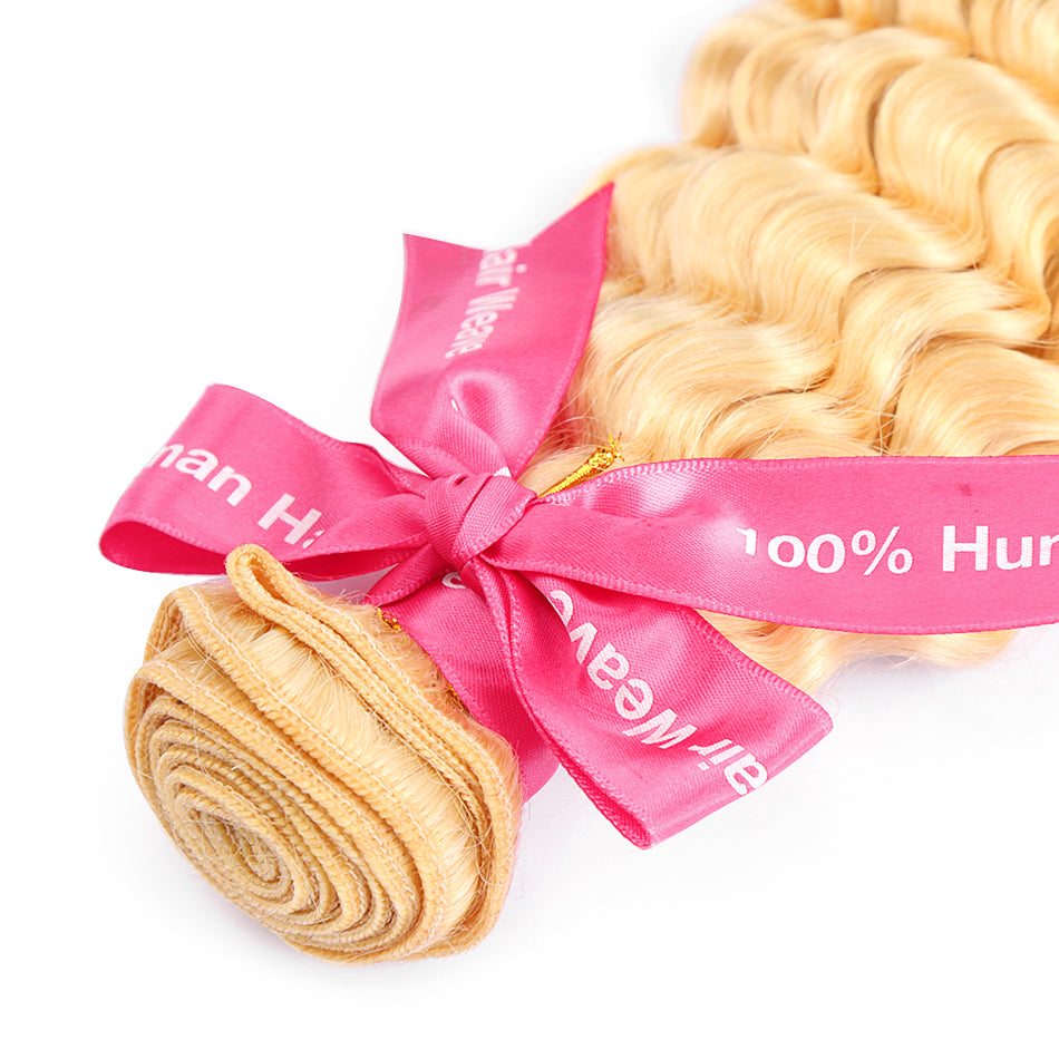 613 100% Human Virgin Blonde Hair Deep Wave 4-5 Bundles