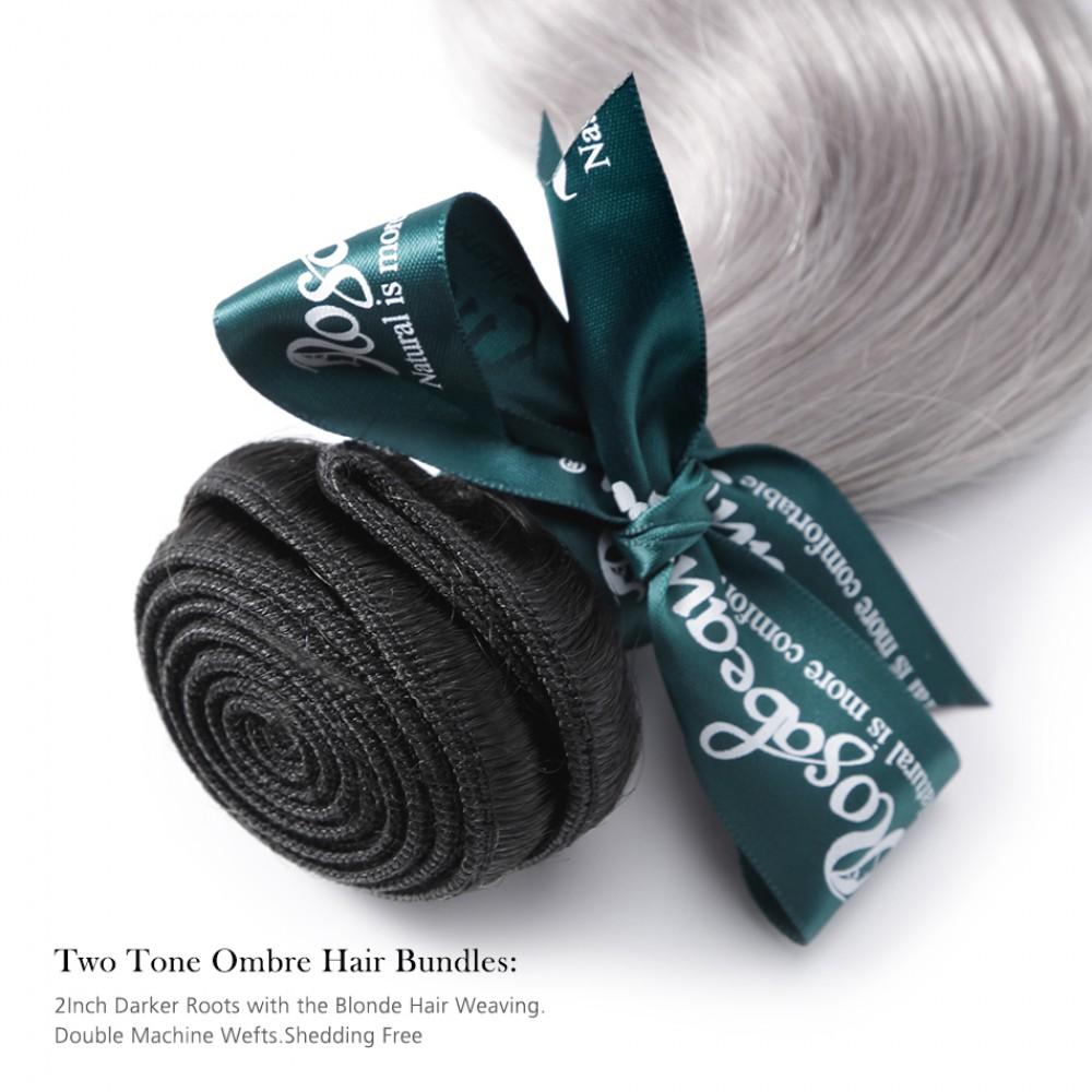 8A Dark Roots T1B/Grey Ombre Grey Straight Hair Bundles 1:9
