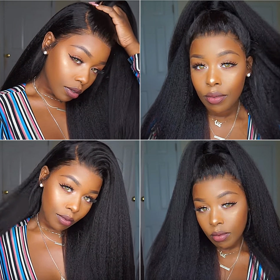 150% Human Hair Kinky Straight Front lace Wig