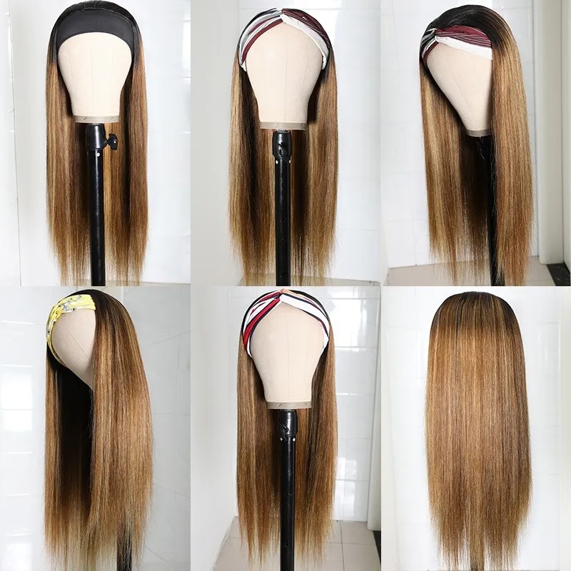 #1B/412 Ombre Color Highlight Straight Headband Wigs Virgin Human Hair