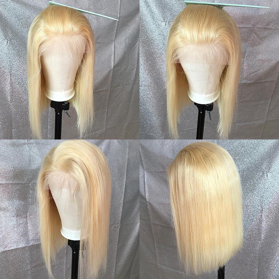 T Part #613 Blonde Straight Bob Wig Human Hair Lace Front Wig Silky Blunt Cut