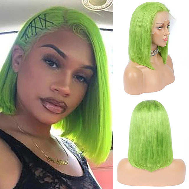 Straight Green Bob Wig Brazilian Human Hair Short Lace Front Wig