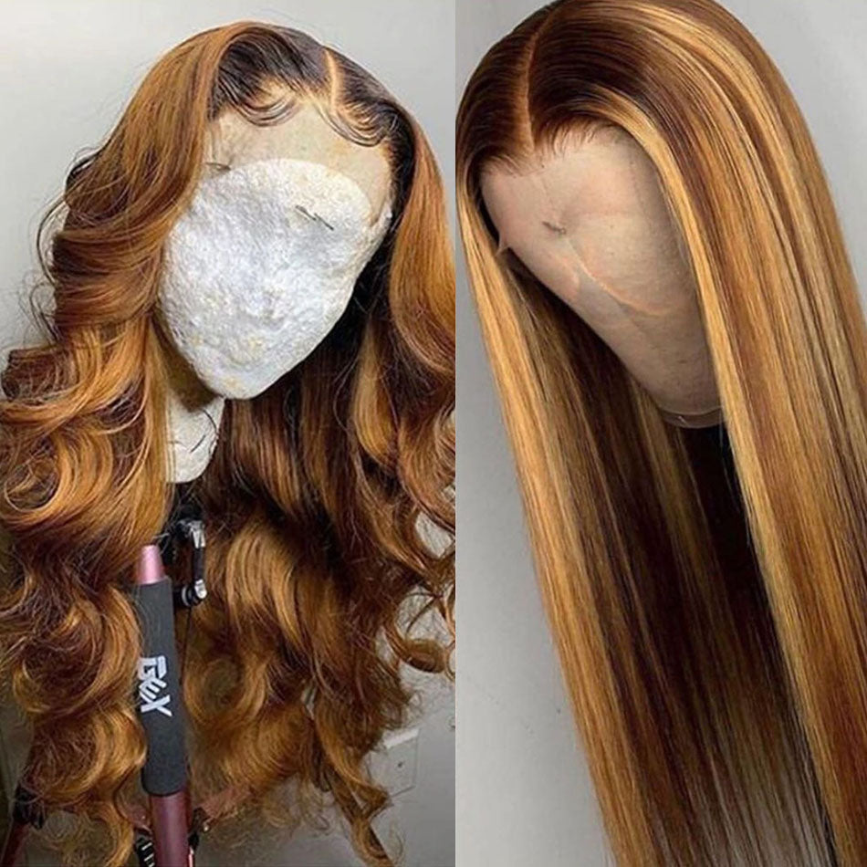 T4/27 13x6 Lace Front Human Hair Wigs Pre Plucked Brazilian Straight Remy Frontal Wig