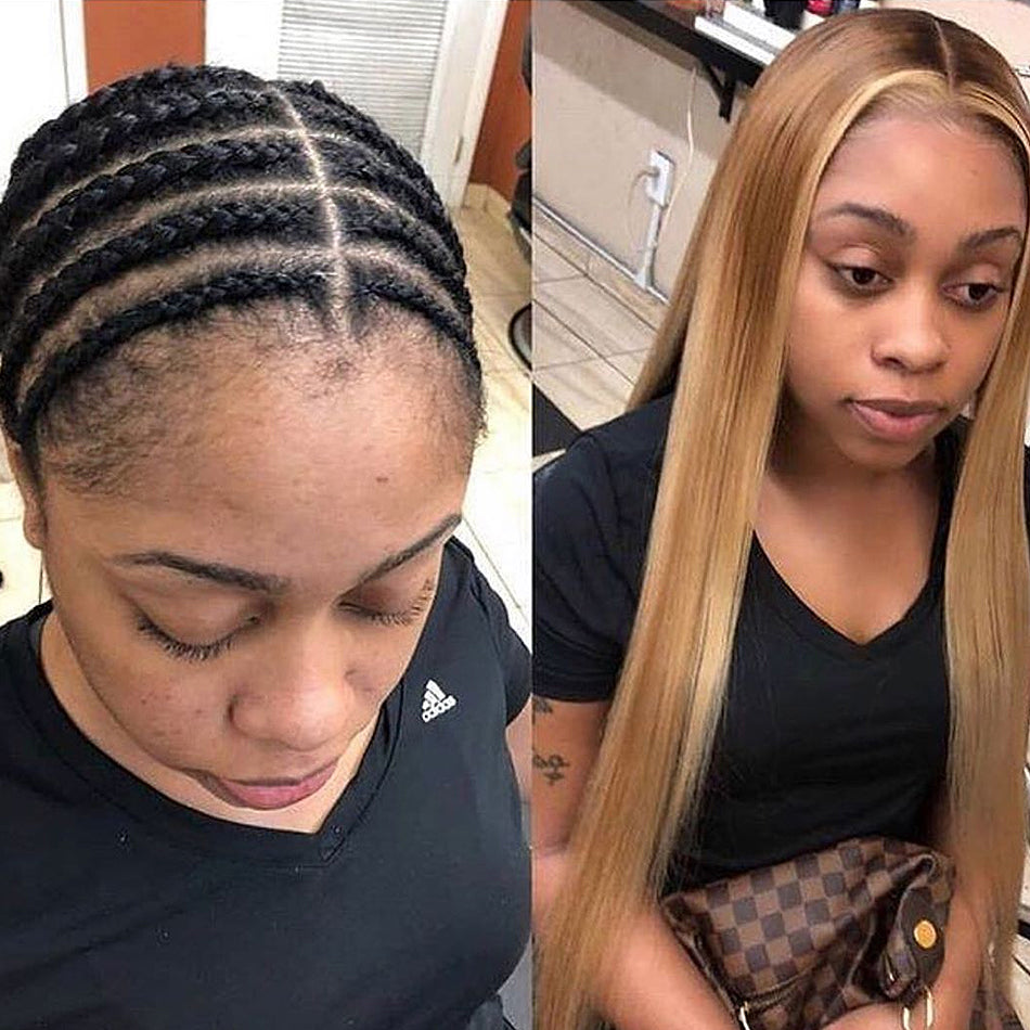 T4/27 13x6 Lace Front Human Hair Wigs Pre Plucked Brazilian Straight Remy Frontal Wig