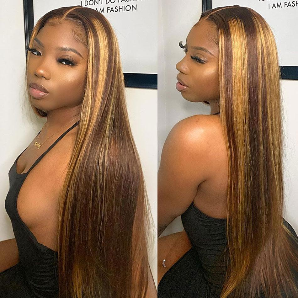 T Part #4/27 Lace Front Human Hair Wigs Brazilian Straight Frontal Wig