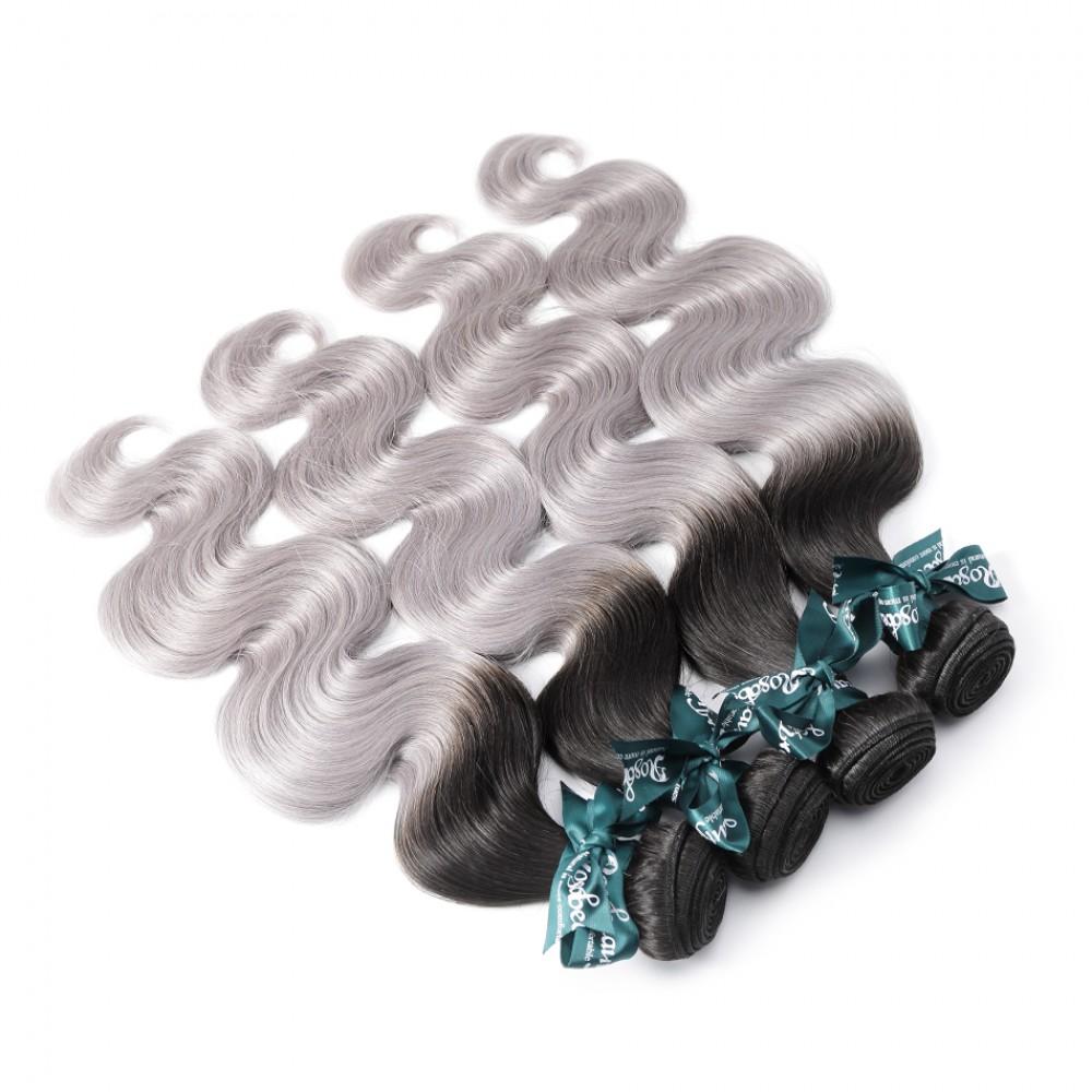 8A #T1B/Grey Body Wave Hair Bundles 3:7