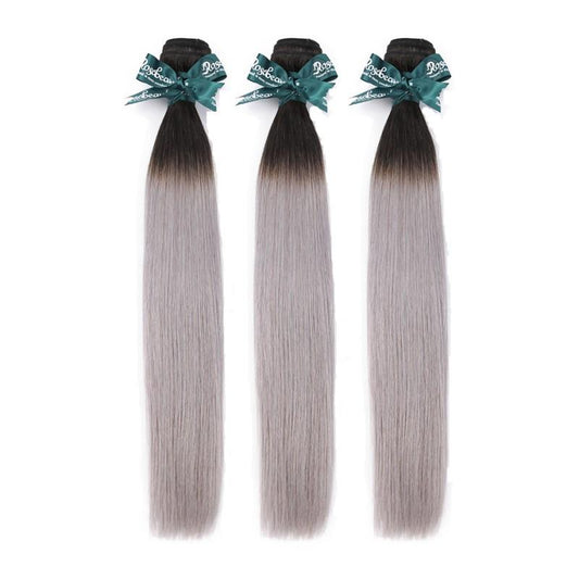 8A Straight Ombre Grey Hair Bundles 3:7
