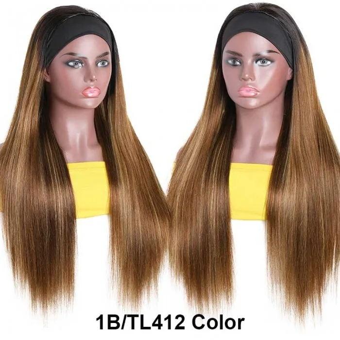 #1B/412 Ombre Color Highlight Straight Headband Wigs Virgin Human Hair