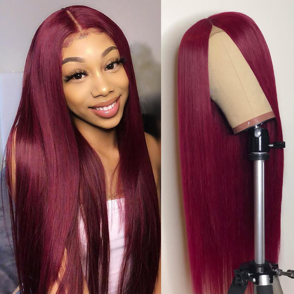 99J Lace Front Human Hair Wigs For Black Women Long Straight Brazilian Remy Lace Frontal Wig