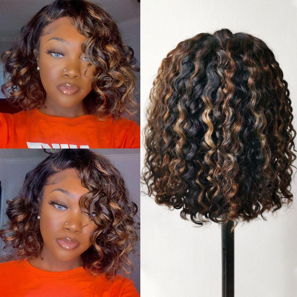 #4/27 Water Wave Highlight Bob Wig Ombre Virgin Human Hair