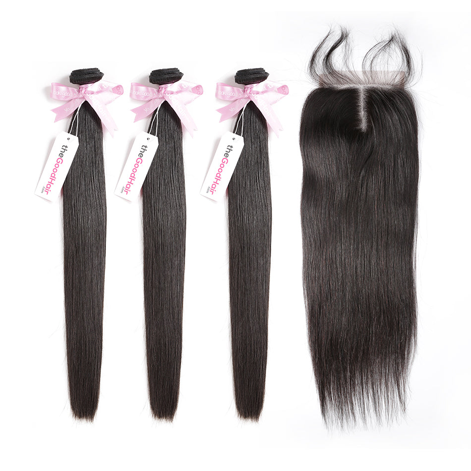 7A 3 Bundles Hair Weave Brazilian Hair With Lace Closure Straight