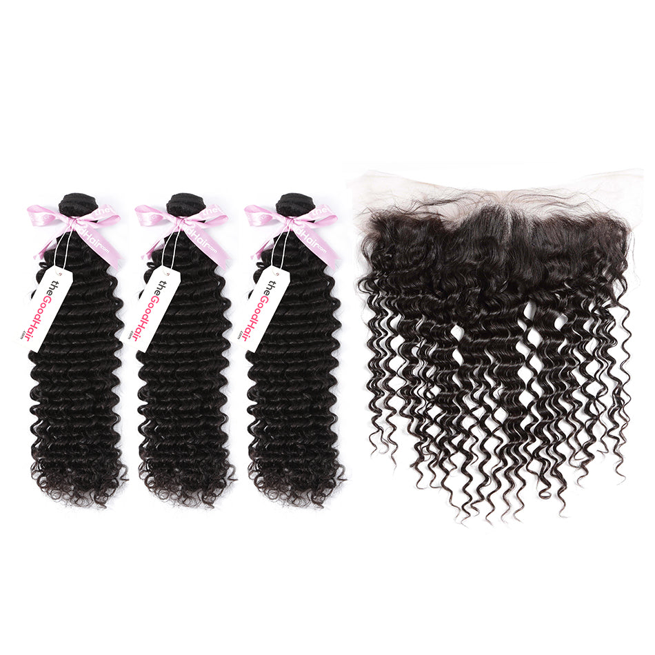 7A 3 Bundles Brazilian Hair With Frontal Deep Curly