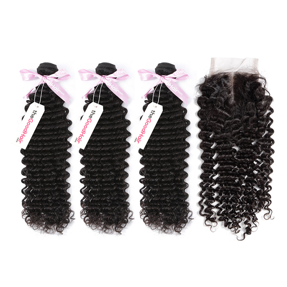 7A 3 Bundles Hair Weave Brazilian Hair With Lace Closure Deep Curly