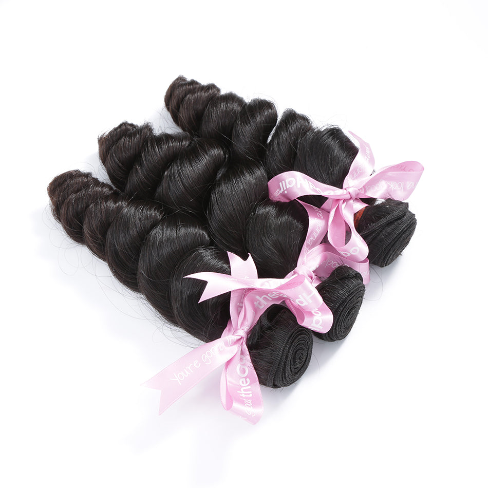7A 3 Bundles Hair Weave Brazilian Hair With Lace Closure Loose Wave