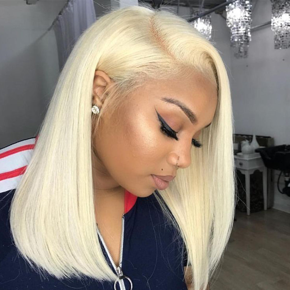 Straight #613 blonde bob wig silky blunt cut frontal wig
