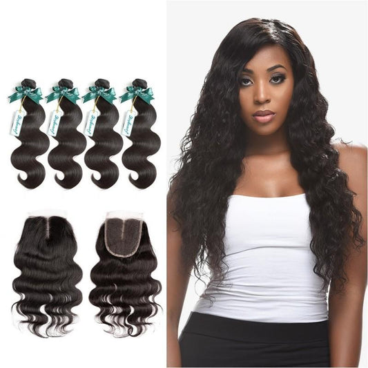 7A 4 Bundles Hair Weave Brazilian Hair With Lace Closure Body Wave