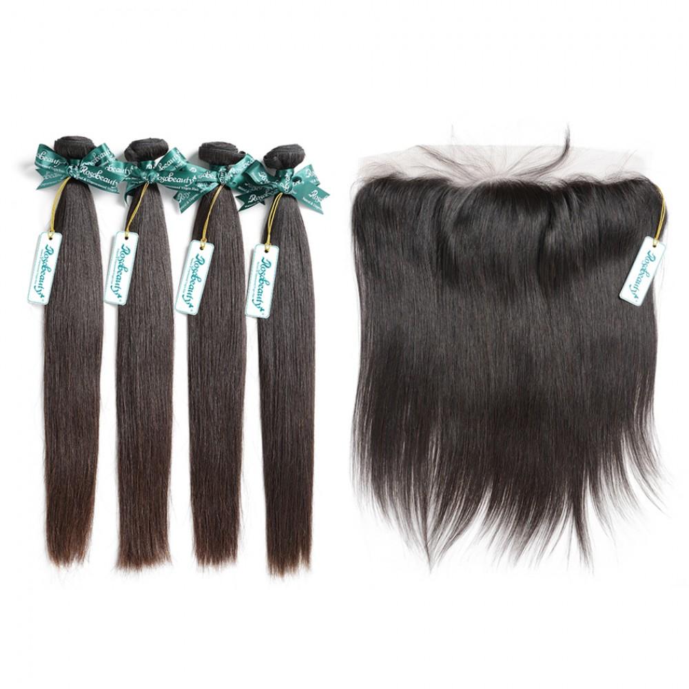 7A 4 Bundles Brazilian Hair With Frontal Straight