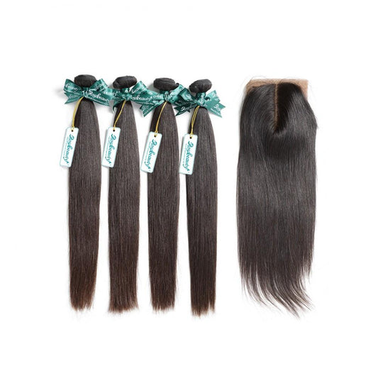 7A 4 Bundles Hair Weave Brazilian Hair With Silk Base Closure Straight