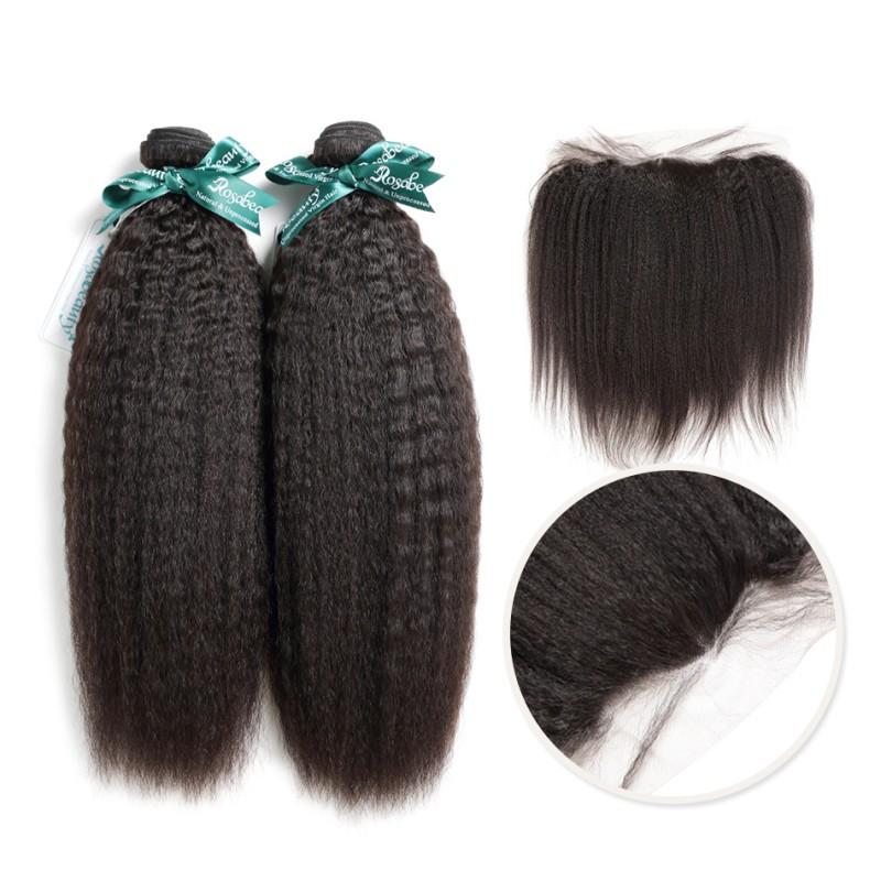 7A 2 Bundles Brazilian Hair with Frontal Kinky Straight