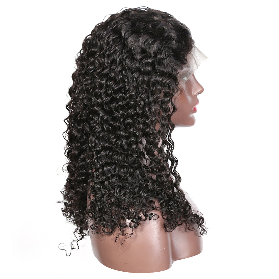 Pre bleached knots best virgin human hair full lace wig deep curly