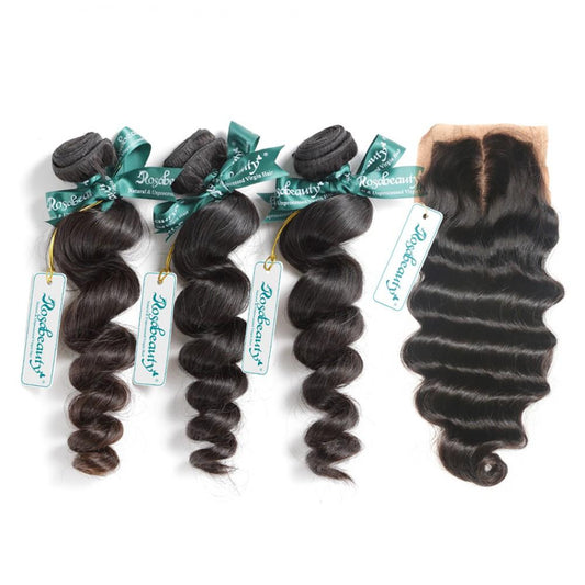 7A 3 Bundles Hair Weave Brazilian Hair With Silk Base Closure Loose Wave