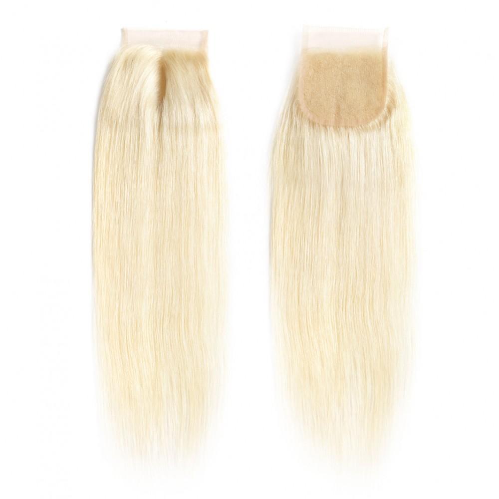 8A #613 Blonde Straight Hair Bundles With Lace Closure
