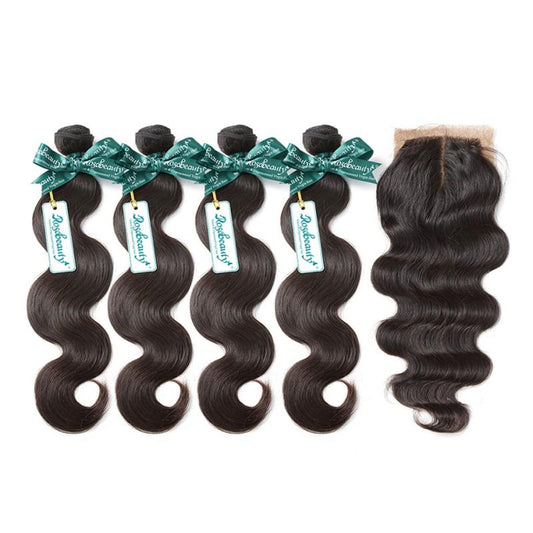 7A 4 Bundles Hair Weave Brazilian Hair With Silk Base Closure Body Wave