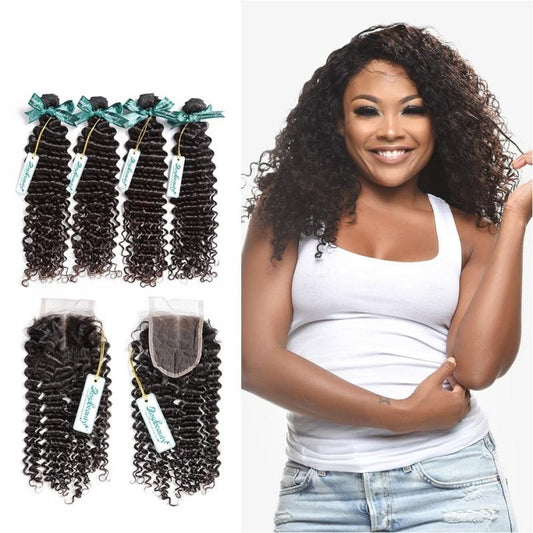 7A 4 Bundles Hair Weave Brazilian Hair With Lace Closure Deep Wave