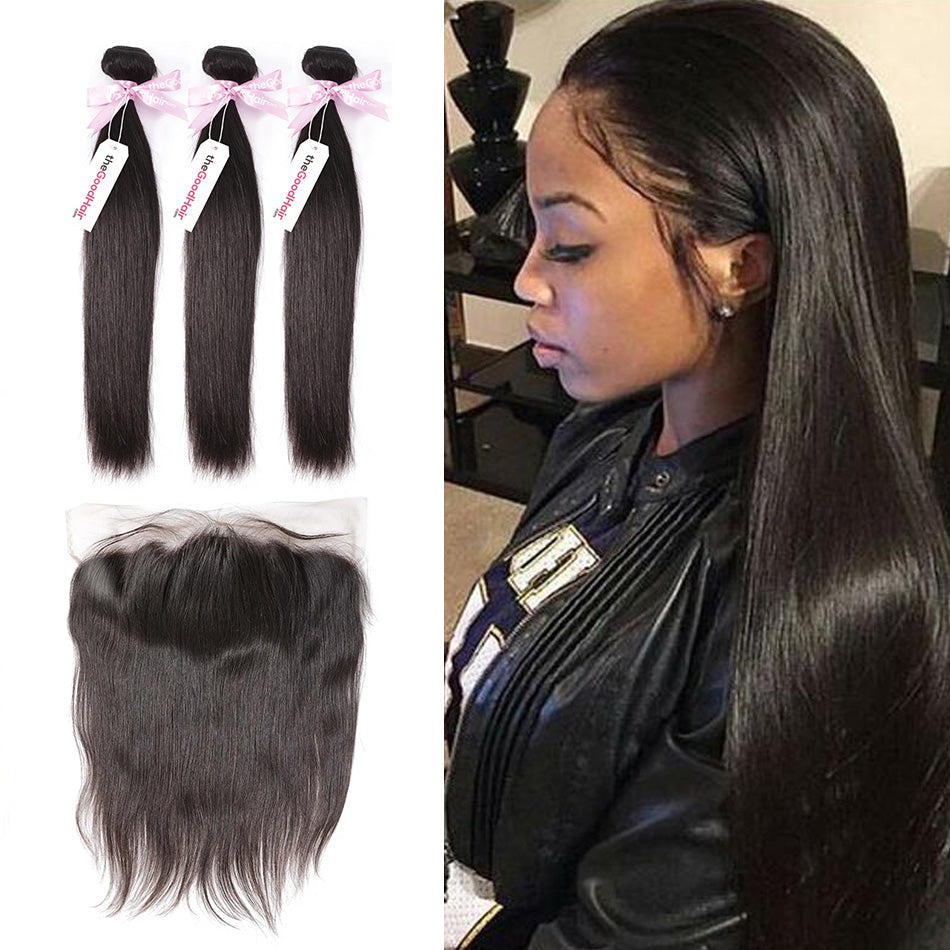 7A 3 Bundles Brazilian Hair With Frontal Straight