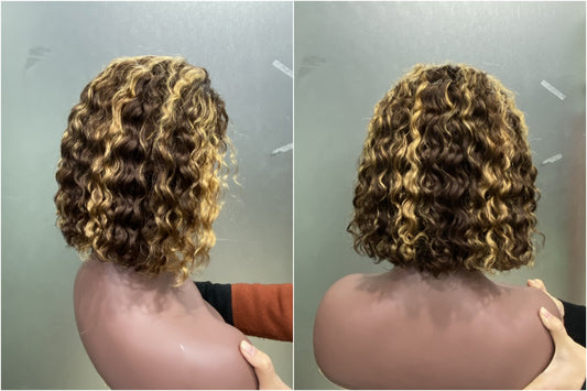 (Links hair) 4/27# curly 13*4 bob wig 14inch - (GJ4)
