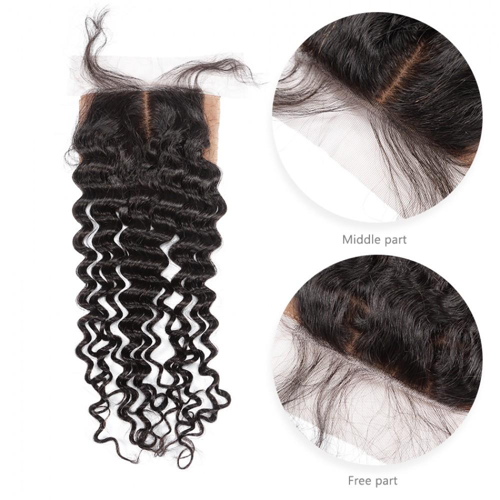 7A 4 Bundles Hair Weave Brazilian Hair With Silk Base Closure Deep Wave