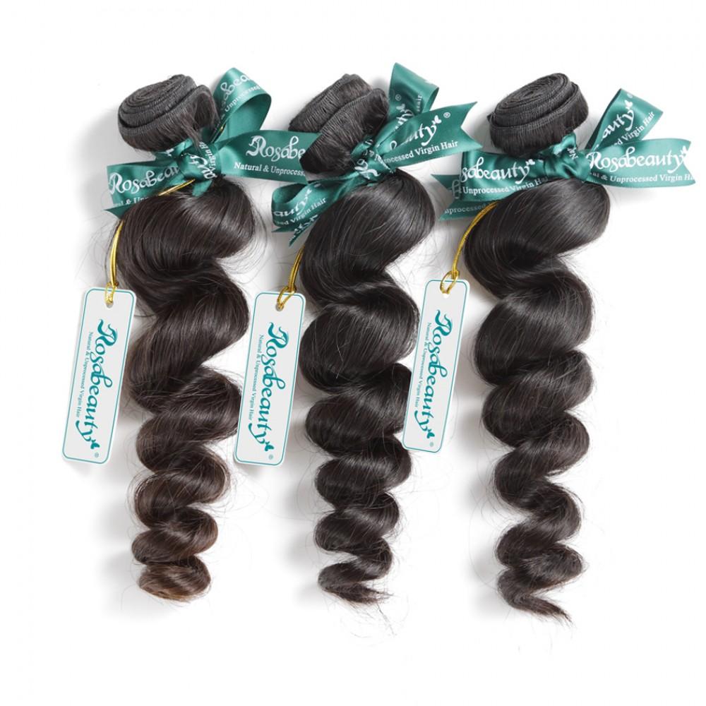 7A 3 Bundles Hair Weave Brazilian Hair With Silk Base Closure Loose Wave