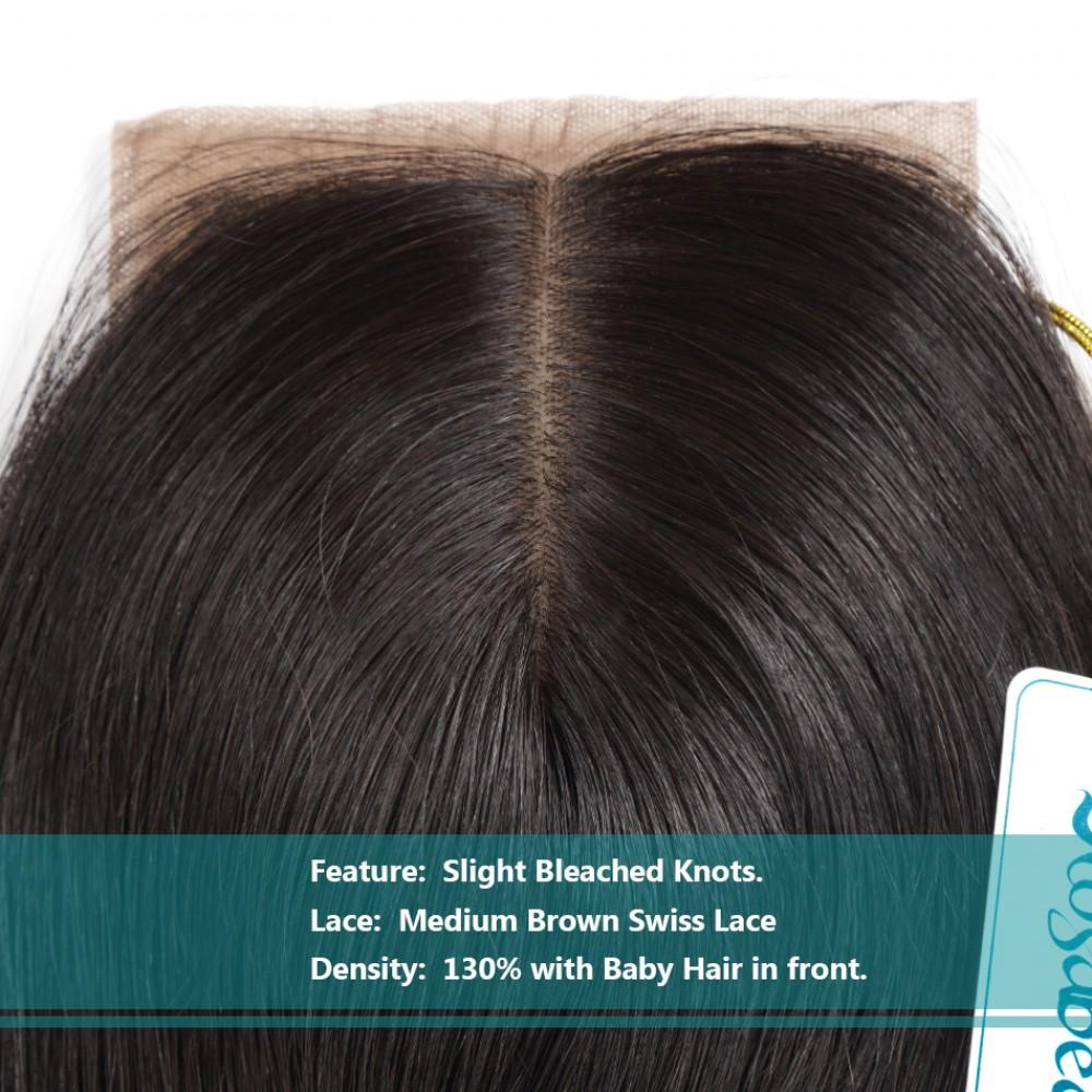 7A 3 Bundles Hair Weave Brazilian Hair With Silk Base Closure Straight