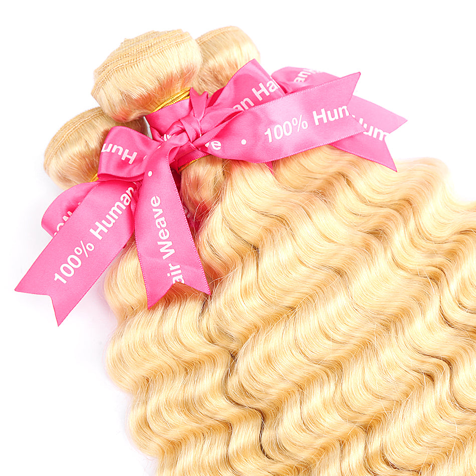 613 100% Human Virgin Blonde Hair Deep Wave 1-3 Bundles