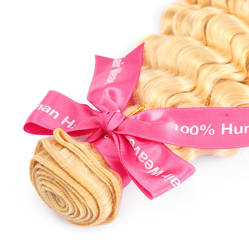 613 100% Human Virgin Blonde Hair Deep Wave 1-3 Bundles