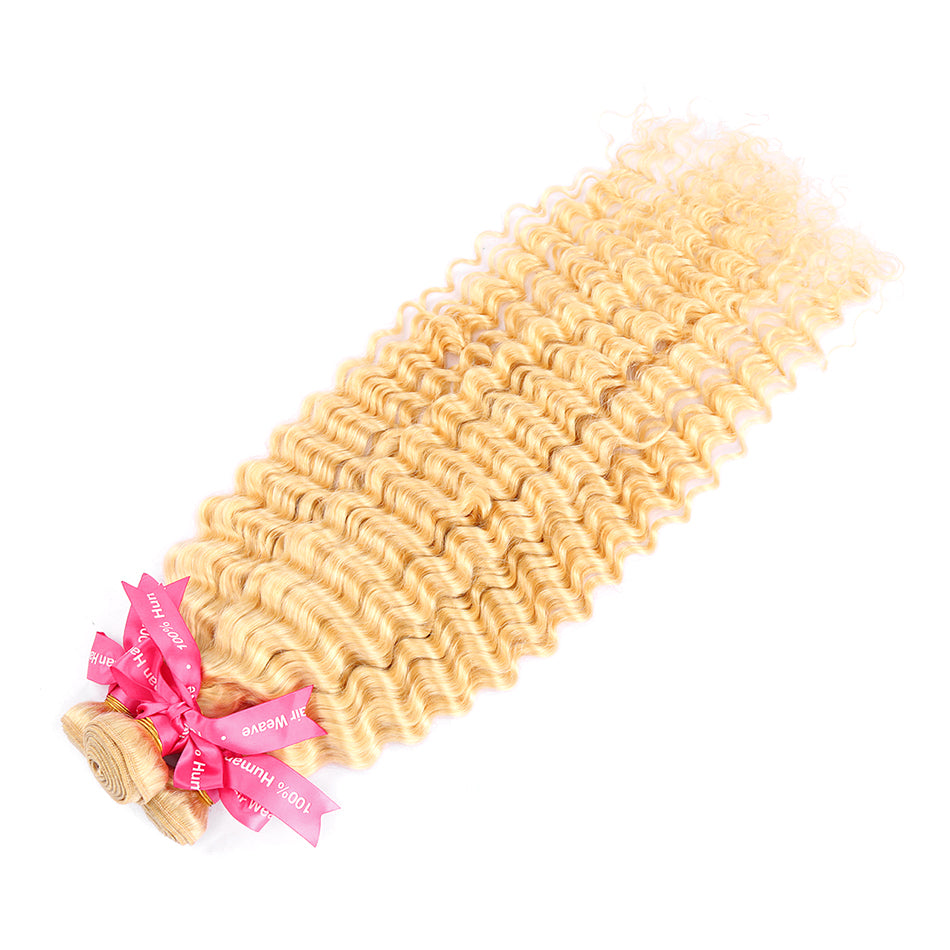 613 100% Human Virgin Blonde Hair Deep Wave 1-3 Bundles
