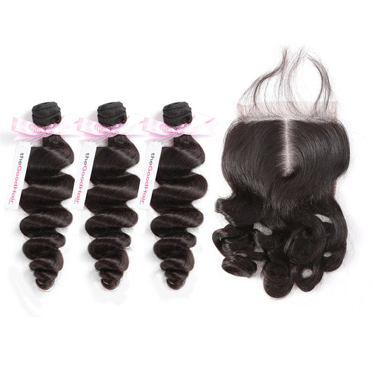 7A 3 Bundles Hair Weave Brazilian Hair With Lace Closure Loose Wave