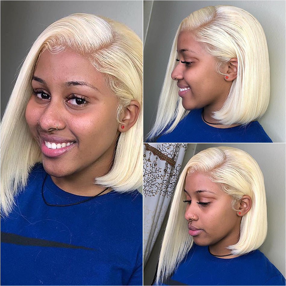 Straight #613 blonde bob wig silky blunt cut frontal wig