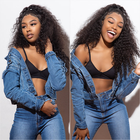 Pre bleached knots best virgin human hair full lace wig deep curly